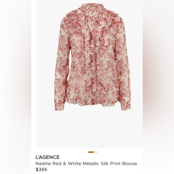 L'AGENCE Tops - L'AGENCE Nadine Red & White Metallic Silk Print Blouse large